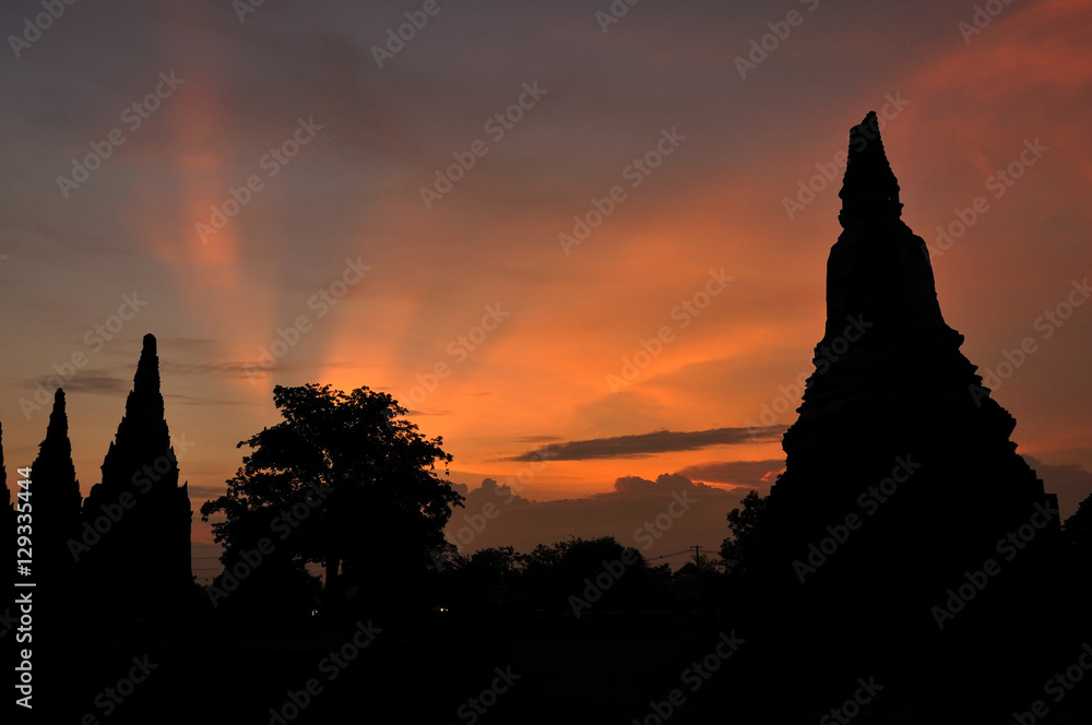 Twilight light with silhouette Thailand pagoda temple