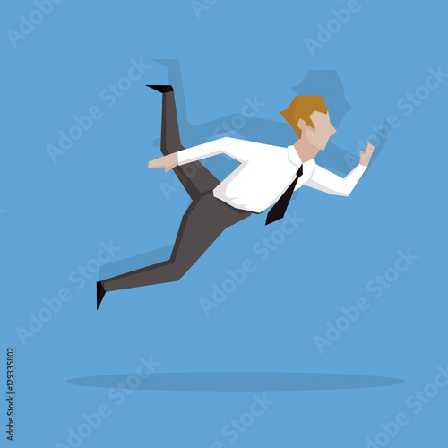 Businessman running and jumping over the air.