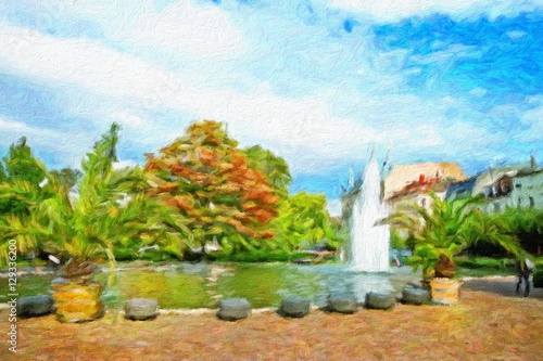 Historic center of Baden-Baden. Germany. Oil painting effect.