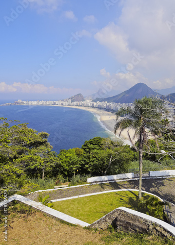 Brazil, City of Rio de Janeiro, Leme, Copacabana Beach viewed from the Forte Duque de Caxias. photo