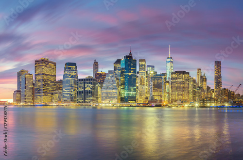 Night Lights of Famous Manhattan Skylines  New York City