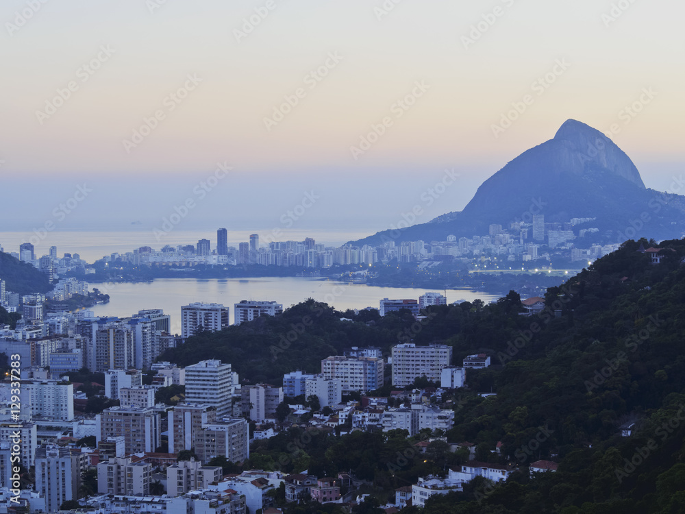 Brazil, City of Rio de Janeiro, Santa Marta, Elevated view over Humaita and Lagoa towards the Rodrigo de Freitas Lagoon.