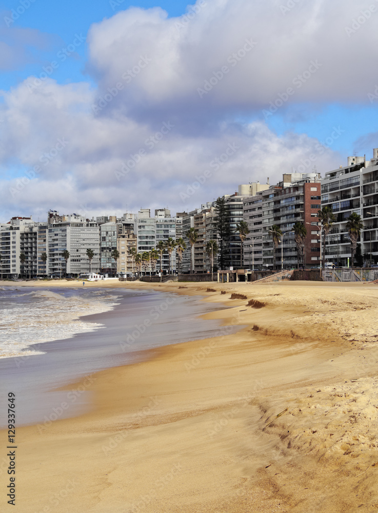 Uruguay, Montevideo, View of the Pocitos Beach on the River Plate.