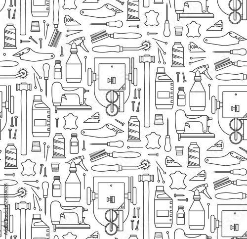 Vector seamless pattern of furrier's tools. Print on white background