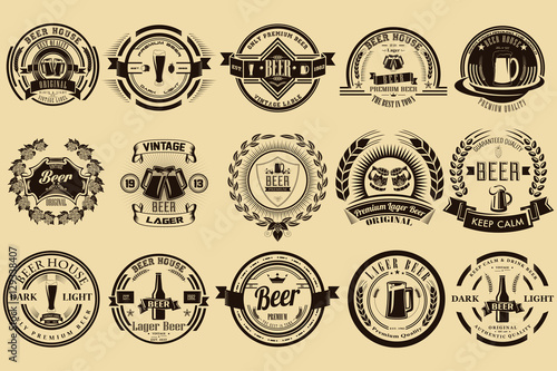 Set of labels for beer and alcoholic beverages. Vintage design. Badges for the logo and design.