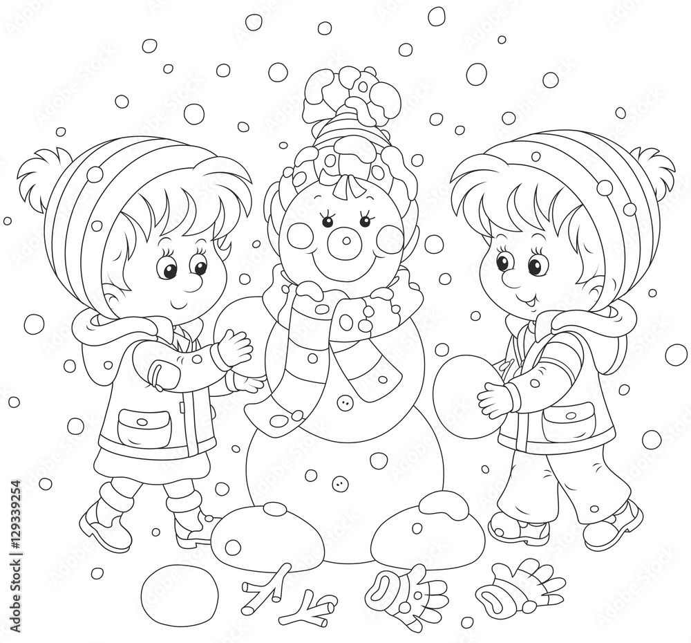Fototapeta premium Small children making a funny Christmas snowman