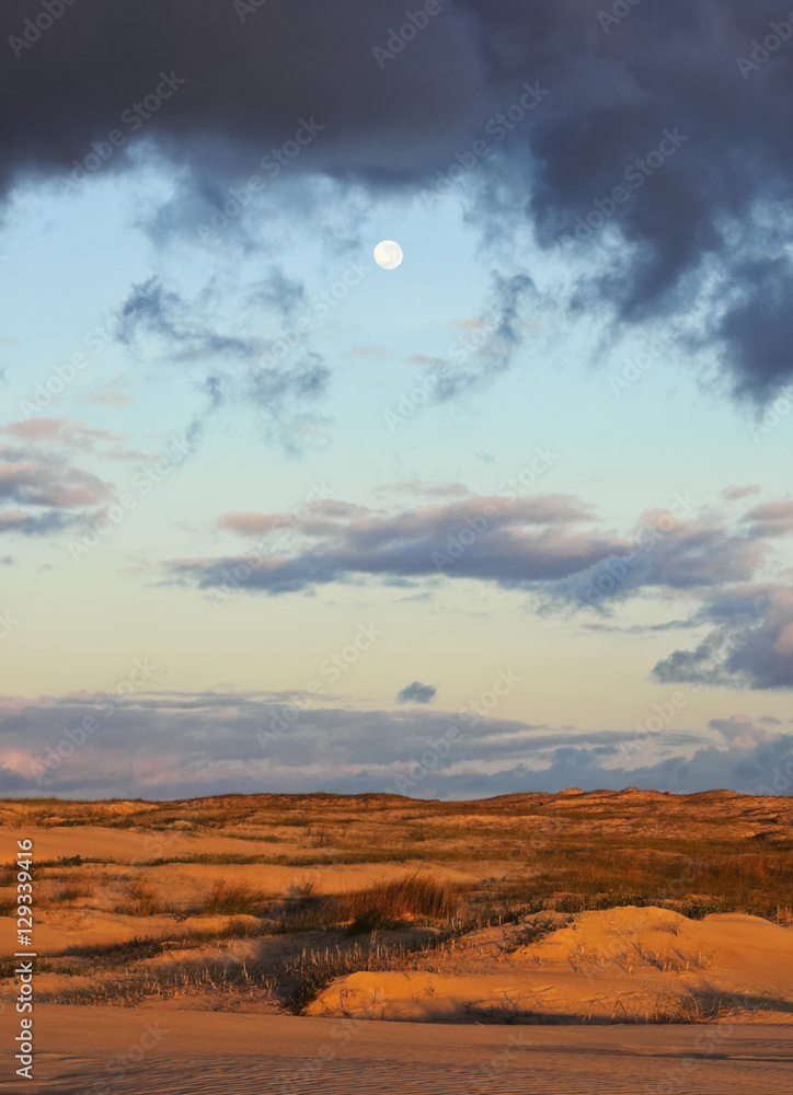 Uruguay, Rocha Department, Cabo Polonio, View of the dunes at sunrise.