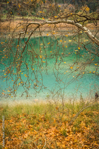 Autumn landscape with green waters of lake Tsivlos, Peloponnese, photo