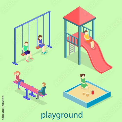 Isometric flat 3D concept web vector kids playground set.
