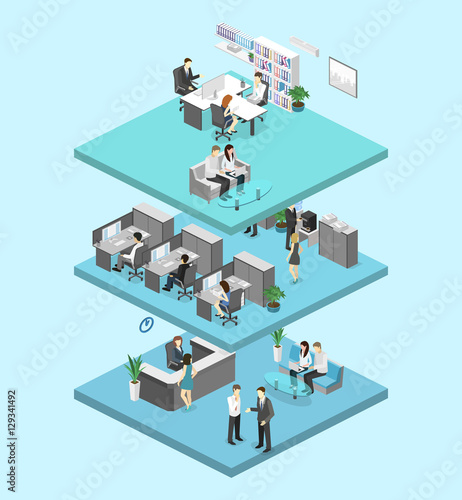 Isometric flat 3d abstract office floor interior offices