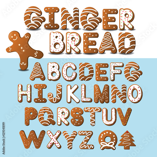 Gingerbread font and gingerbread man EPS 10 vector
