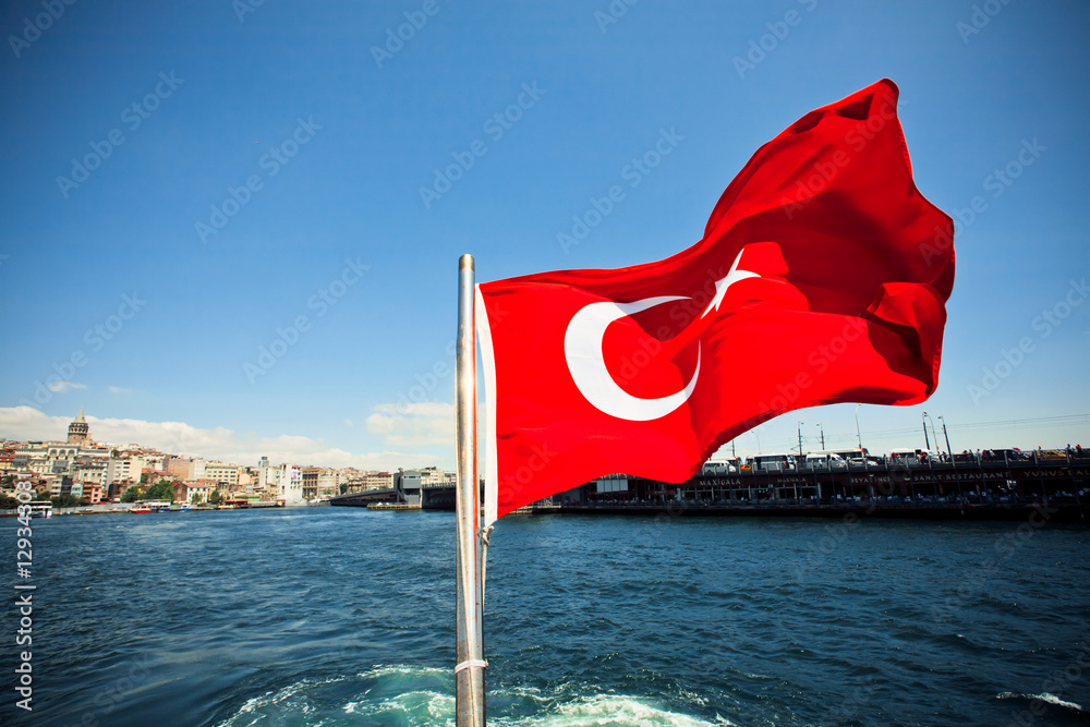 Fototapeta premium Red flag of the Republic of Turkey waving