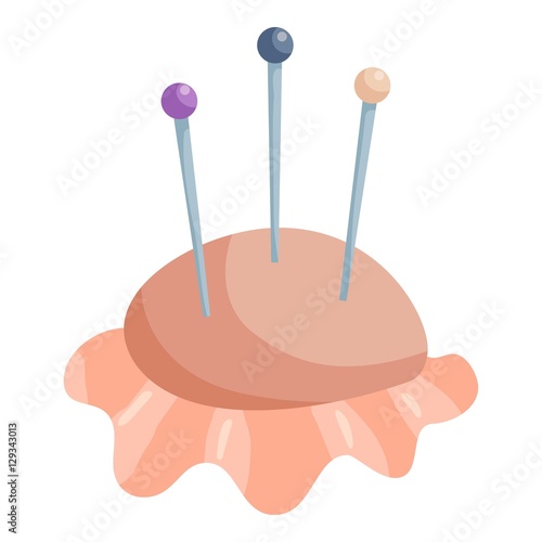 Pincushion with pins icon. Cartoon illustration of pincushion with pins vector icon for web