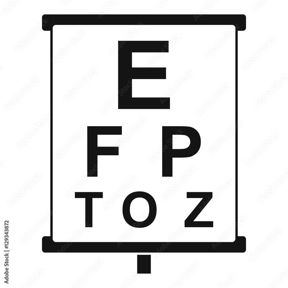 White placard with letters eyesight testing icon. Simple illustration of  white placard with letters eyesight testing vector icon for web Stock  Vector | Adobe Stock