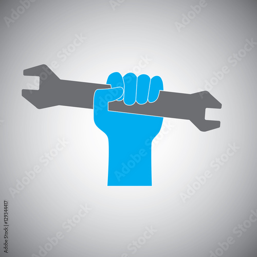 Hand holding open-end fixed wrench icon logo