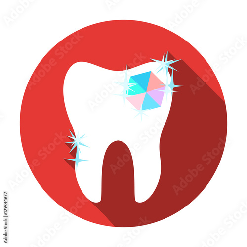 Tooth with diamond icon in flat style isolated on white background. Dental care symbol stock vector illustration.