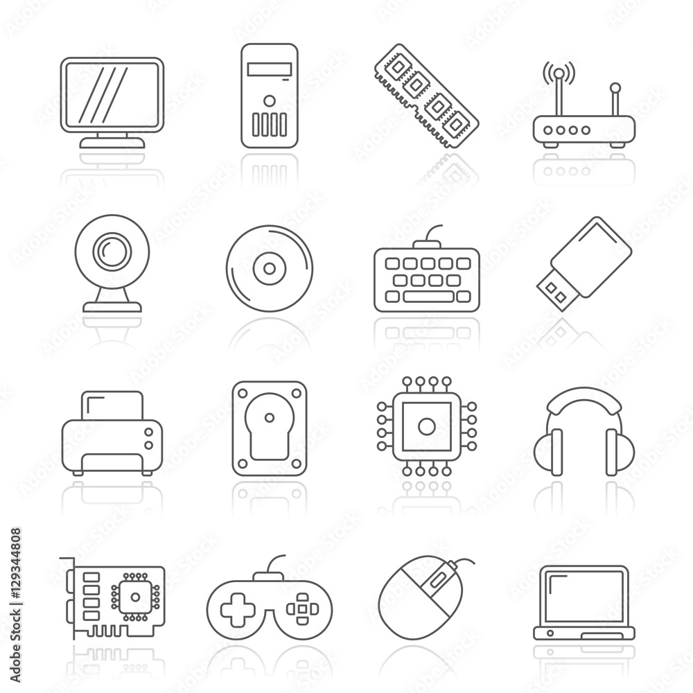 Computer parts accessories icons vector set Vector | Adobe Stock
