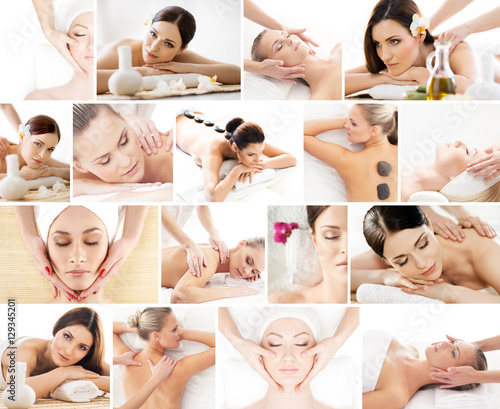 Spa collage with women on massage