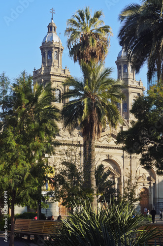 Chile, Santiago, View of the Plaza de Armas and the Metropolitan Cathedral. photo