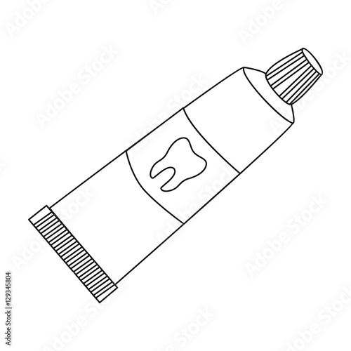 Tube of toothpaste icon in outline style isolated on white background. Dental care symbol stock vector illustration.