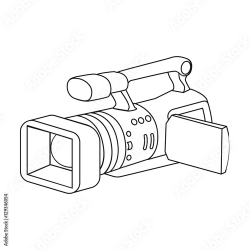 Camcorder icon in outline style isolated on white background. Event service symbol stock vector illustration.