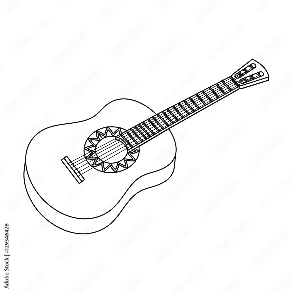 Mexican acoustic guitar icon in outline style isolated on white ...