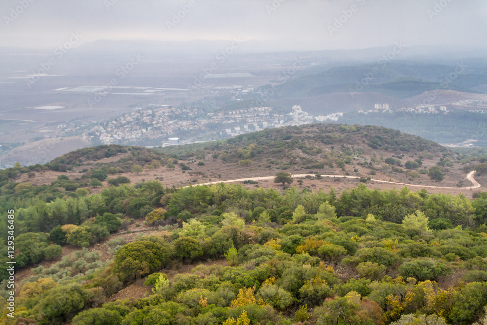 View of the Jezreel Valley in winter day from Mount Carmel, Israel