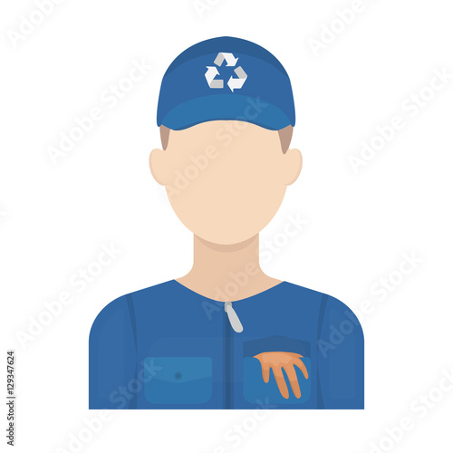 Waste collector icon in cartoon style isolated on white background. Trash and garbage symbol stock vector illustration.