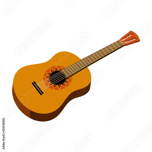 Mexican acoustic guitar icon in cartoon style isolated on white background. Mexico country symbol stock vector illustration.