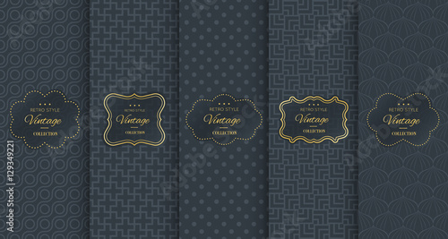 Golden vintage pattern on black background