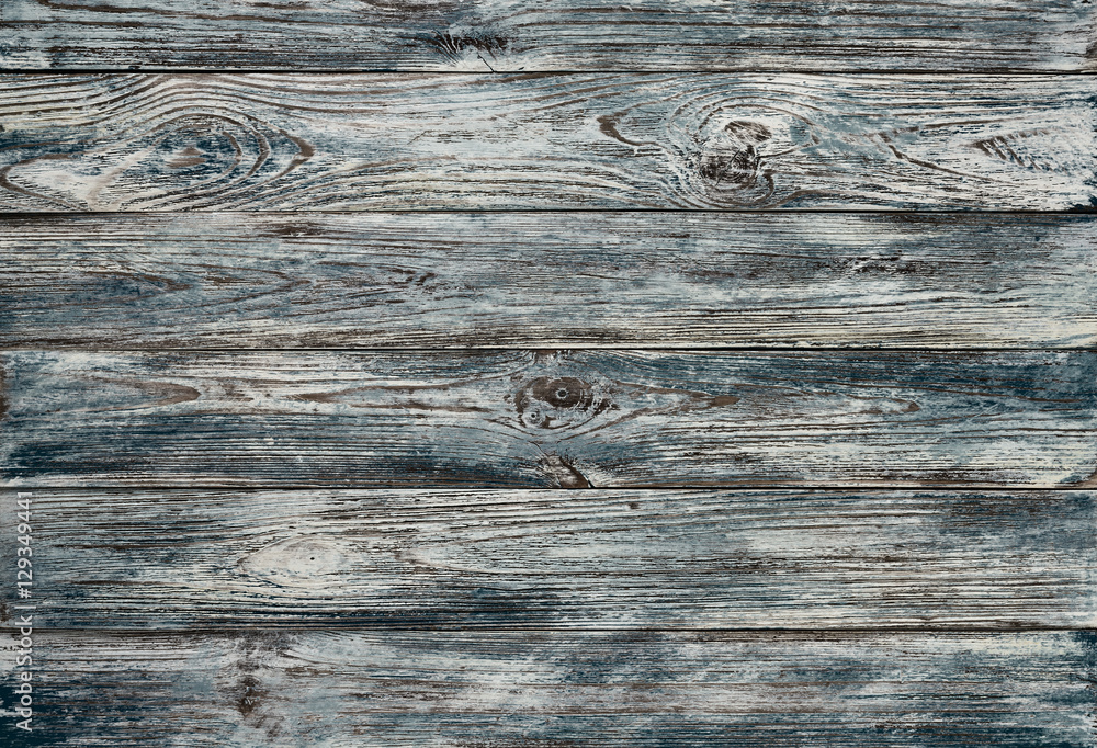Fototapeta premium Old gray-blue painted grunge wood planks background, board or wooden fence