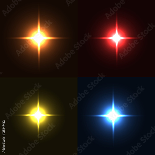 Set of sparkle lights with transparency effects. Collection of beautiful bright lens flares. photo