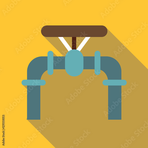 Pipe with valves icon. Flat illustration of pipe with valves vector icon for web