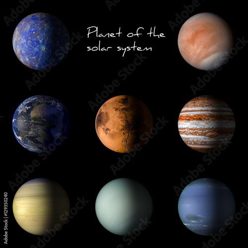 Fototapeta Naklejka Na Ścianę i Meble -  Set of solar system planets on black background 3d rendering.