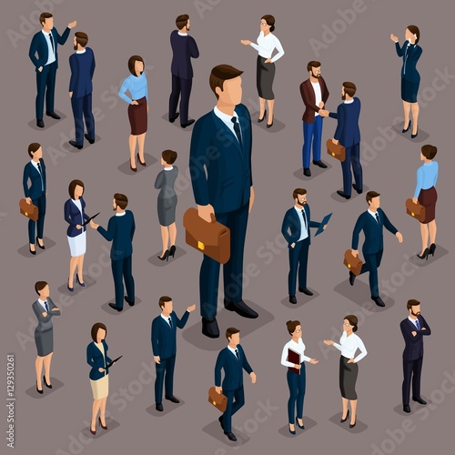 People Isometric 3D, the big boss businessman and business woman, business clothes. The concept of office workers, director and subordinates isolated on a dar