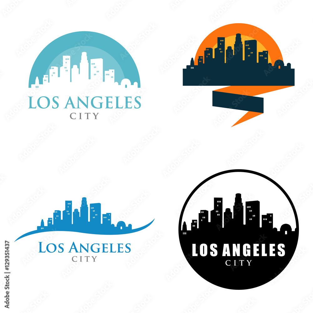 Los Angeles City Skyline Landscape Logo Symbol Set Stock Vector Adobe
