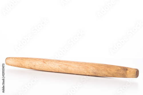 Isolated wooden rolling pin on a white background.