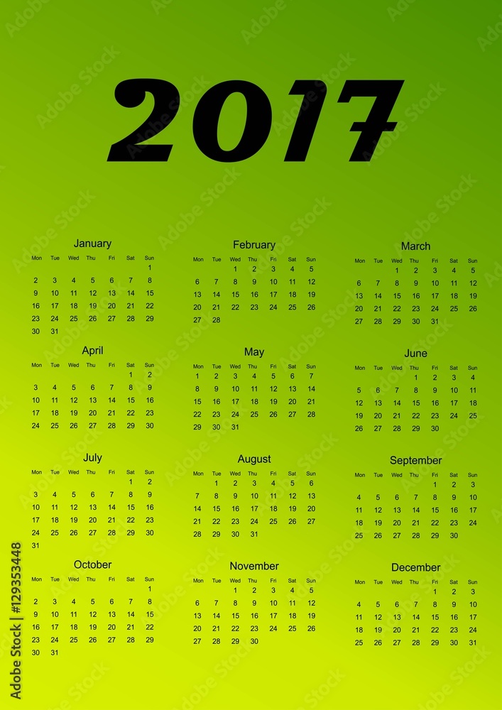 Calendar for 2017. Green gradient background. Vector illustration. Calendar for 2017. Green gradient background. Vector illustration.