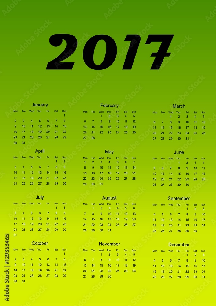 Calendar for 2017. Green gradient background. Vector illustration. Calendar for 2017. Green gradient background. Vector illustration.