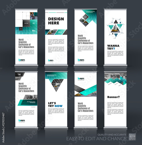 Abstract business vector set of modern roll Up Banner stand desi