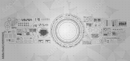 set of black and white infographic elements. futuristic user interface HUD