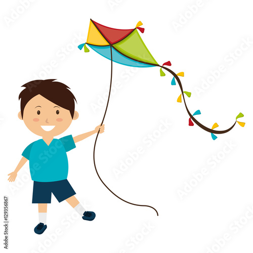 Colorful kite Flying over white background, vector illustration.