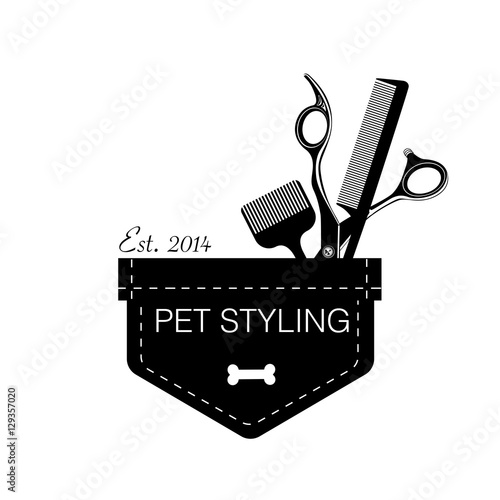 Logo for pet hair salon, styling and grooming shop, store for dogs and cats. Vector illustration