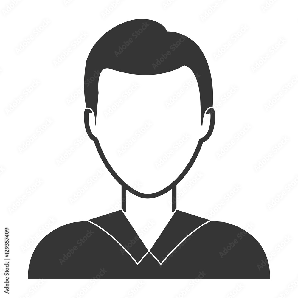 Young male profile in black and white colors over white background, vector illustration.
