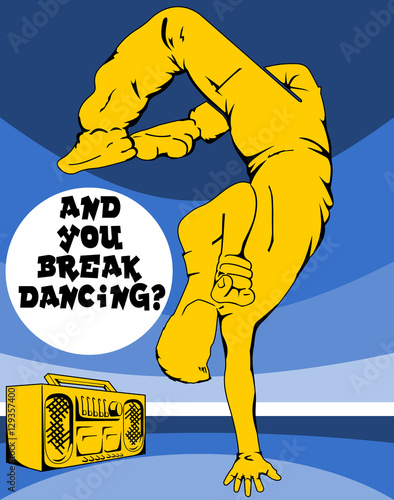 Breakdancer and record player The file has four layers: background, text, record player, a dancer