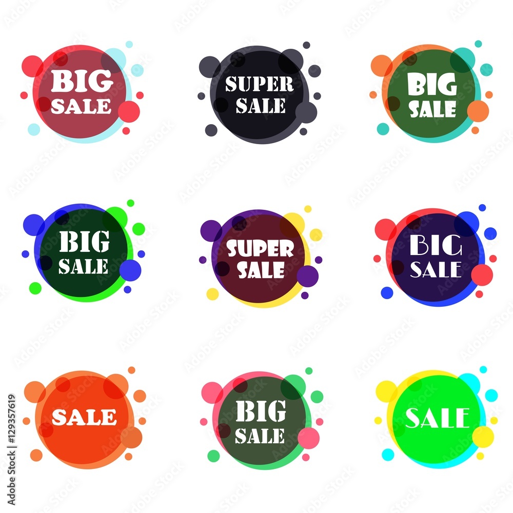 Set of flat design sale stickers. For online shopping, product promotions, website and mobile website badges, ads, print material. Vector illustration.