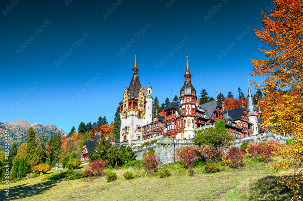 Amazing ornamental garden and royal castle,Peles,Sinaia,Transylvania,Romania,Europe Amazing ornamental garden and royal castle,Peles,Sinaia,Transylvania,Romania,Europe