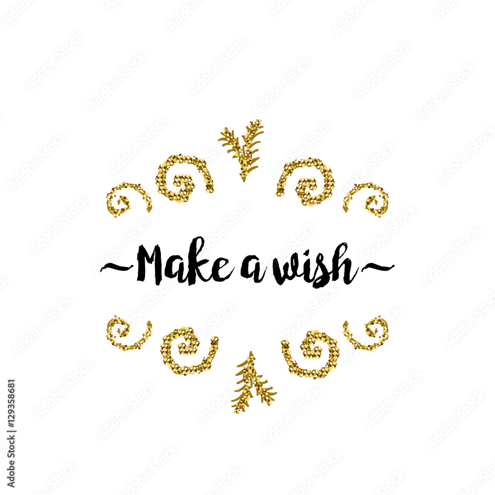 Christmas card on white background with golden elements and text Christmas card on white background with golden elements and text