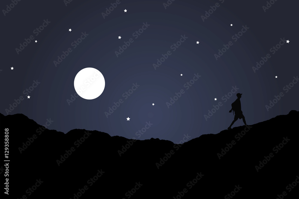 Man Walking at Night Silhouette Illustration