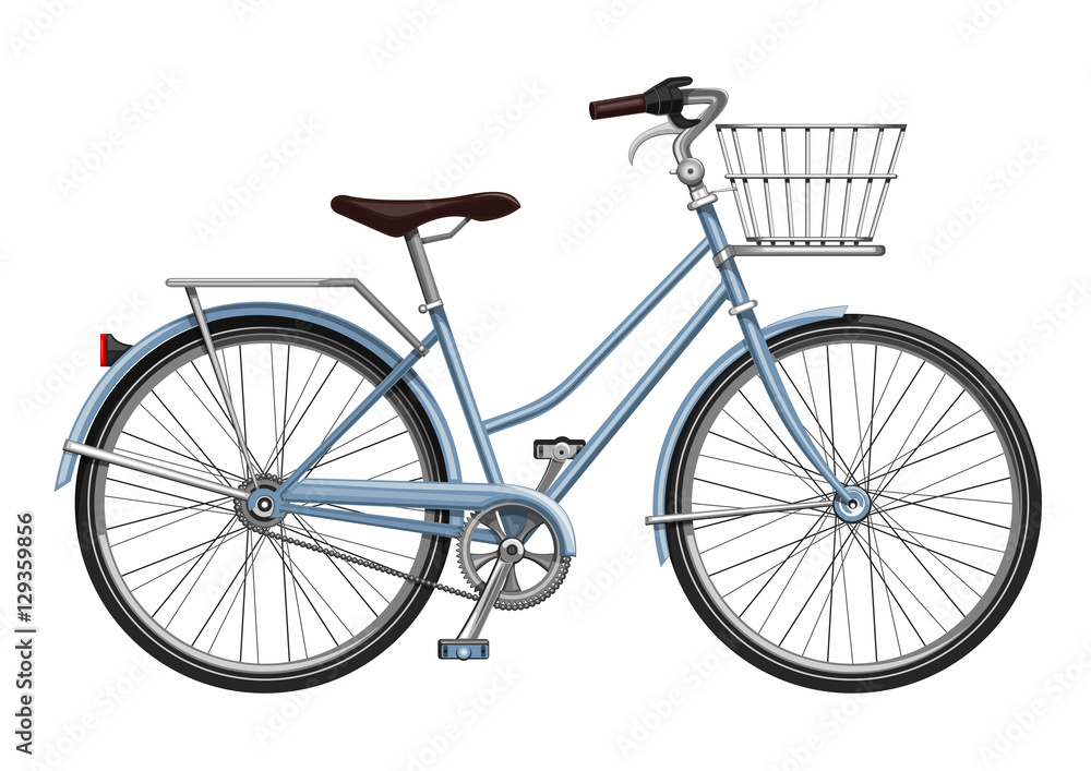 Bicycle with luggage. Bike with a boot in the form of baskets. Cycle. Velocipede. Vector illustration isolated on white background